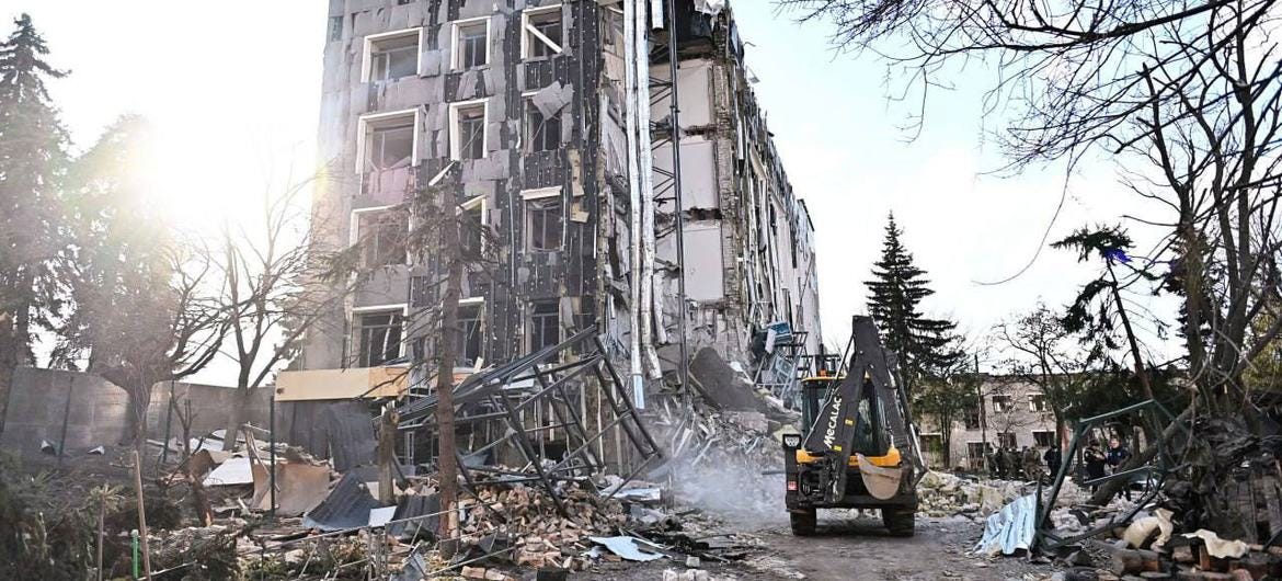 A building in Izyum, in the Kharkiv region of Ukraine lies in ruins after being struck by a missile. A building in Izyum, in the Kharkiv region of Ukraine lies in ruins after being struck by a missile.