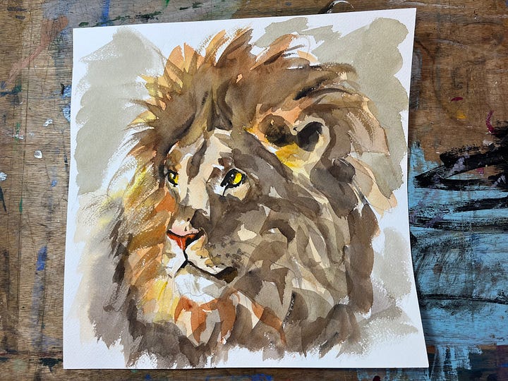 watercolour paintings of lions