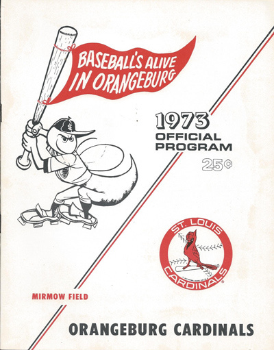 1973 Orangeburg Cardinals baseball program from the Western Carolinas League