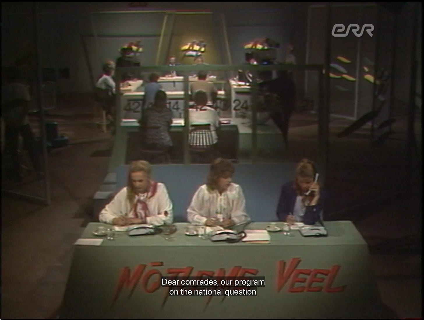The opening of Let's Think Further, broadcast live in 1988, with private English subtitles