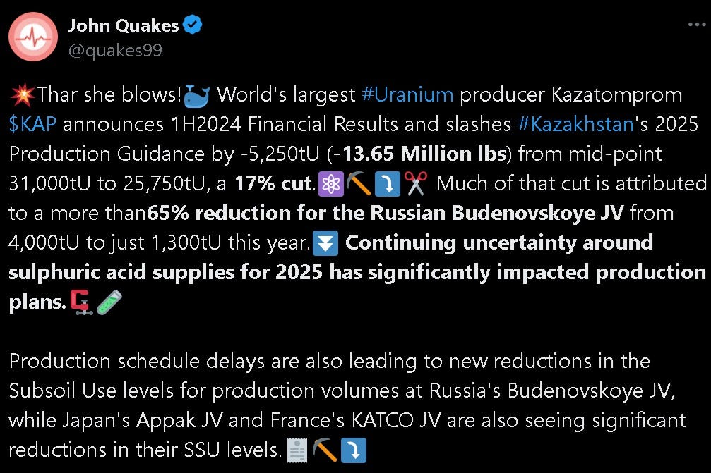 Huge Day For Uranium Stocks - John Rubino's Substack