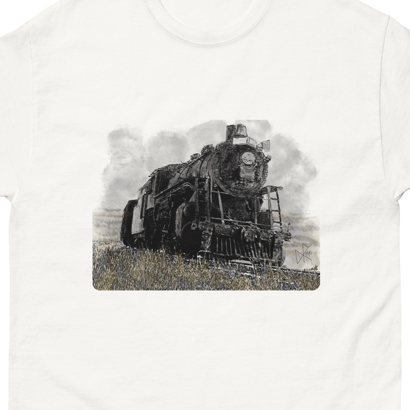 Steam locomotive, on the prairies. Sketch art by Don Rice. Steam locomotive, on the prairies. Sketch art by Don Rice.