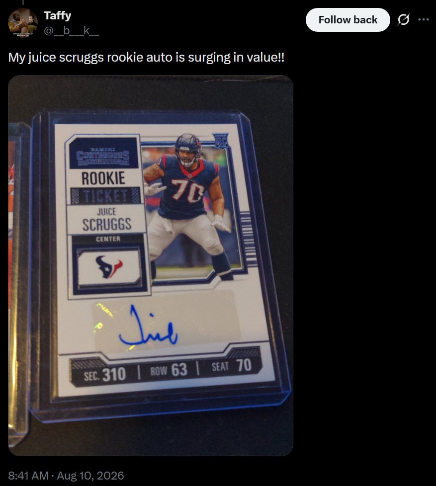 Juice Scruggs autographed rookie card with Houston Texans Juice Scruggs autographed rookie card with Houston Texans