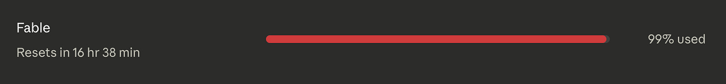 Fable usage meter at 99 percent used, resets in 16 hours. Fable usage meter at 99 percent used, resets in 16 hours.