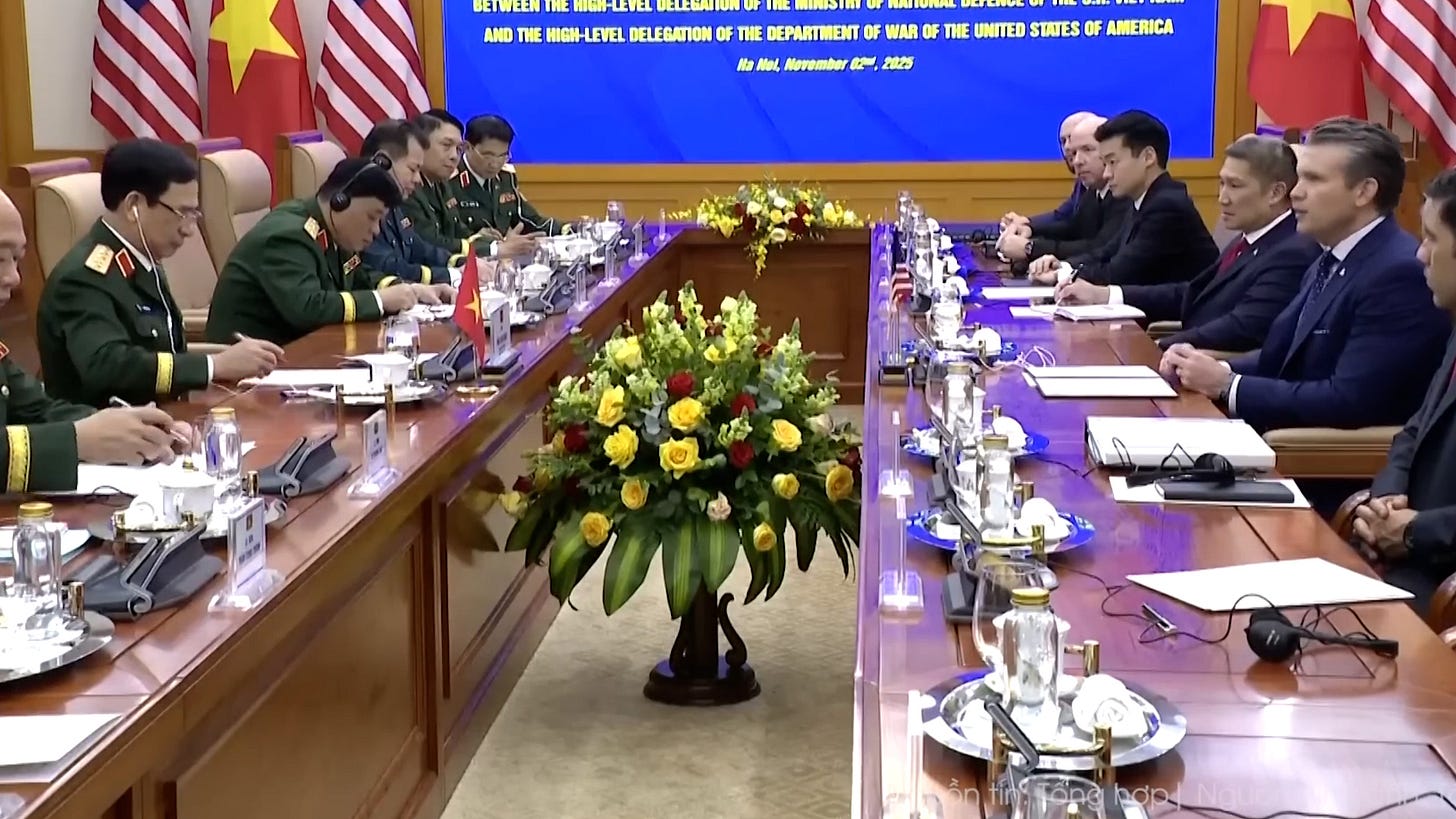 May be an image of the Oval Office and text that says 'மபாட AND THE HIGH- HGH-LEVEL DELEGATION 听 THE DEPARTIMENT WAR 開 Ne et! Merember 42 2025 THE UNITED STATES OF AMERICA NHT nntonedo tinsTone hop'