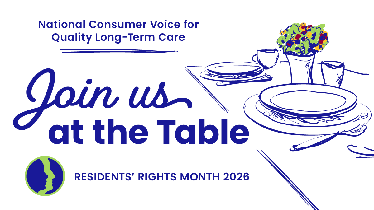 Social Media banner image for Residents' Rights Month 2026 with the slogan Join Us at the Table and a line drawing of a table with food Social Media banner image for Residents' Rights Month 2026 with the slogan Join Us at the Table and a line drawing of a table with food
