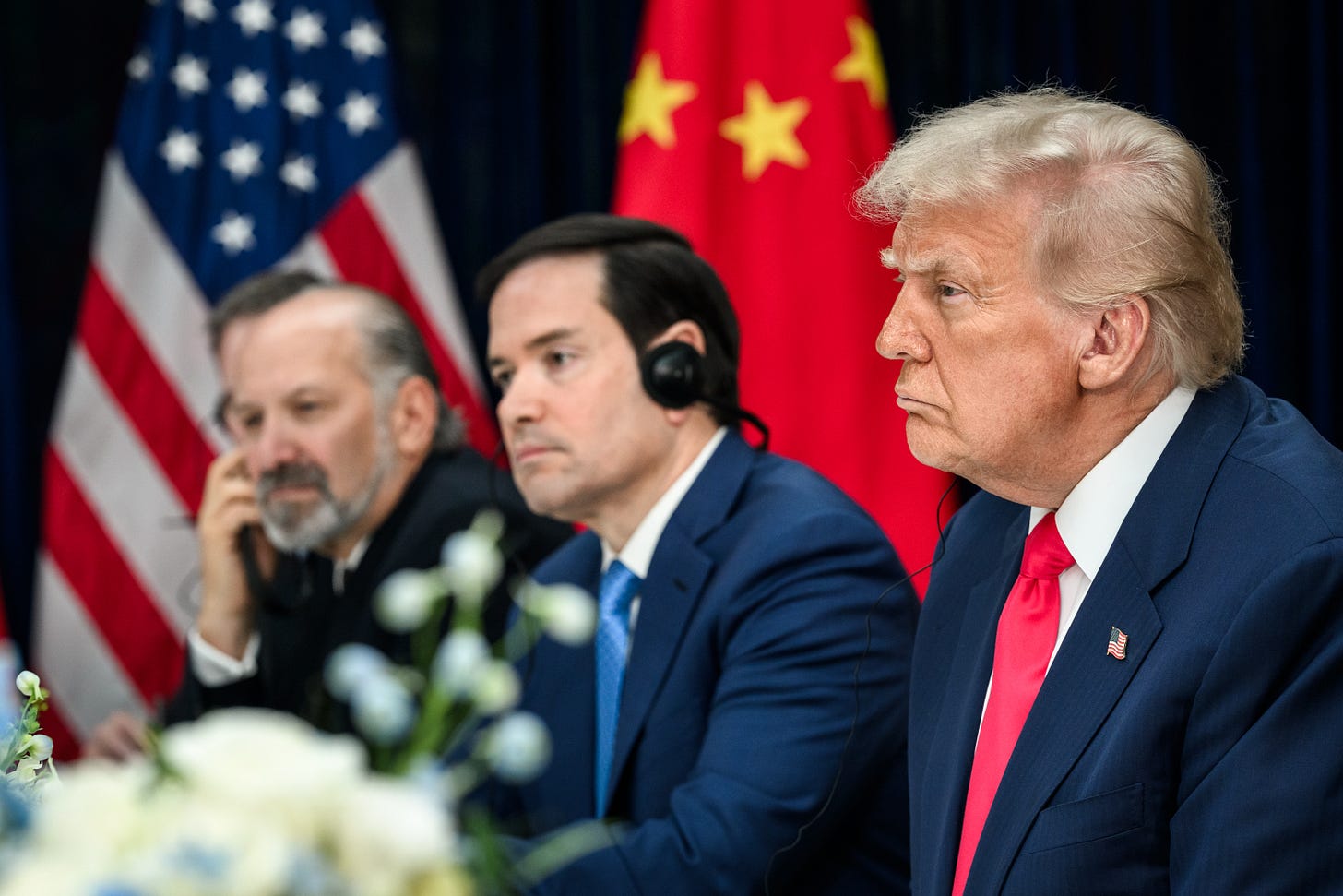 President of the United States Donald Trump participates in a bilateral meeting with General Secretary of the Chinese Communist Party Xi Jinping at the Gimhae International Airport terminal, Thursday, October 30, 2025, in Busan, South Korea. (Official White House Photo by Daniel Torok)