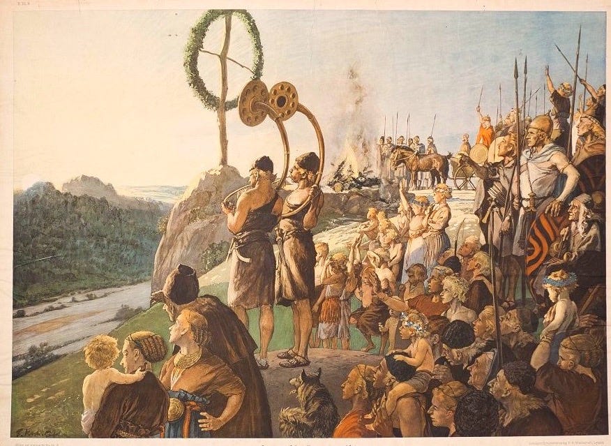 r/IndoEuropean - Beautiful illustration of a summer solstice celebration by early Germanic people.