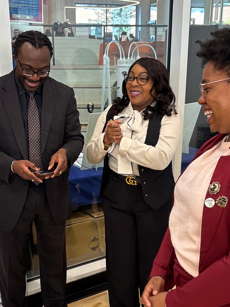 three images of professional people at a small business expo