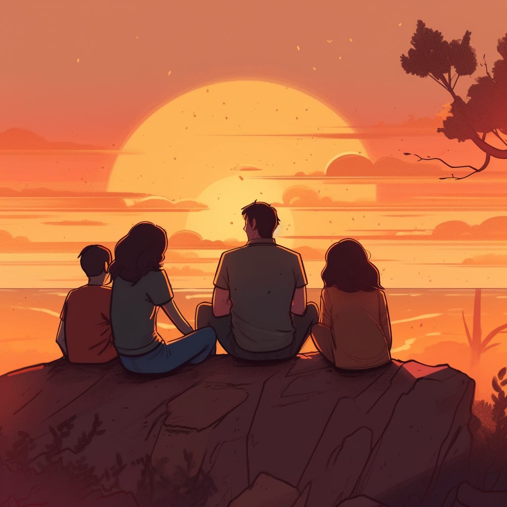 Family Watching Sunrise Family Watching Sunrise