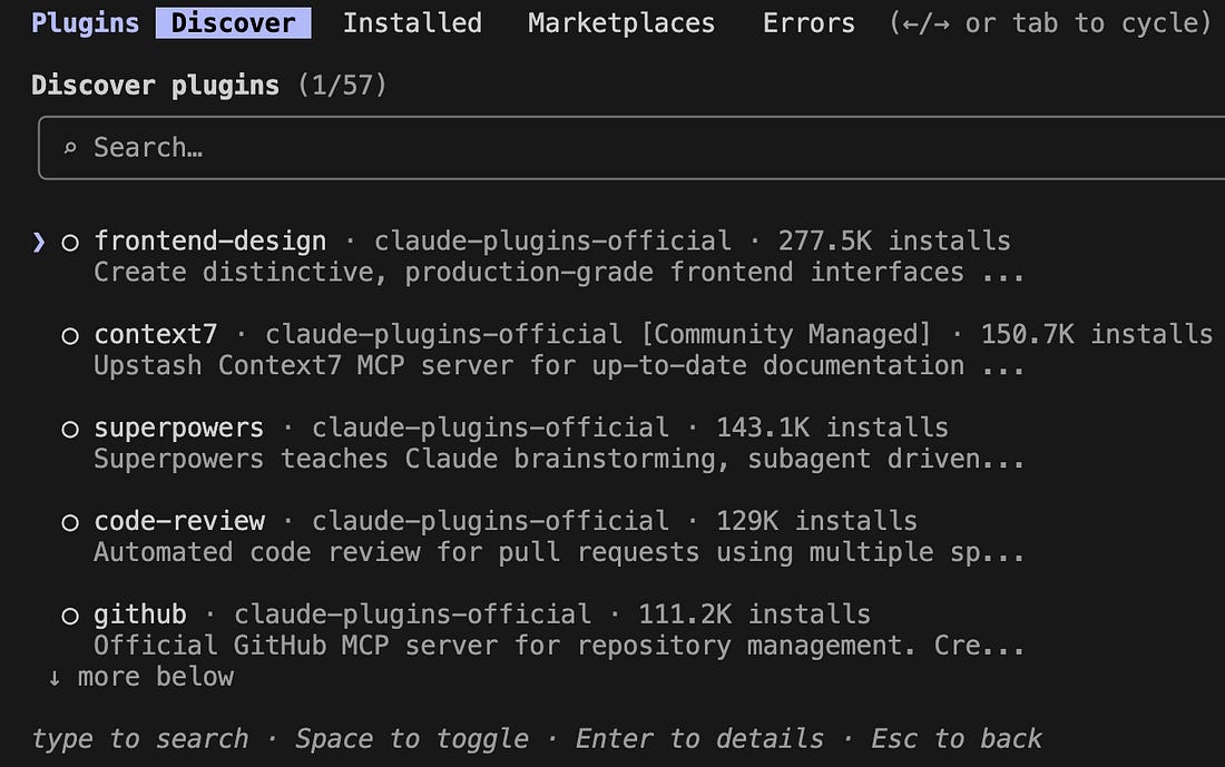 Selecting frontend-design from the plugin marketplace