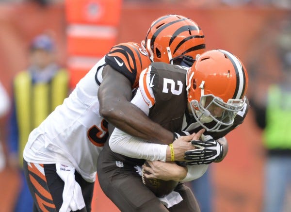 bengals sack johnny manziel in cleveland browns upset nfl images bengals sack johnny manziel in cleveland browns upset nfl images