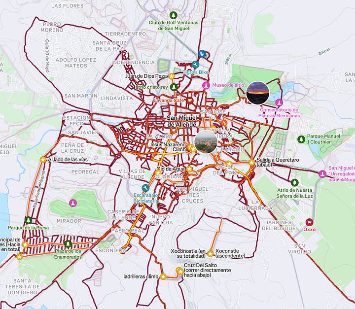 screenshots of strava heat maps in San Miguel de Allende