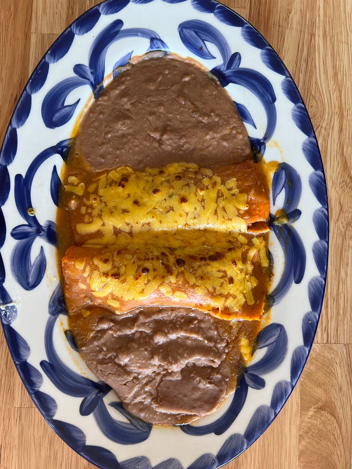 Enchiladas, chimichanga, and street corn at Frida’s