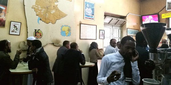 A bustling coffee shop in Ethiopia's capital Addis Ababa