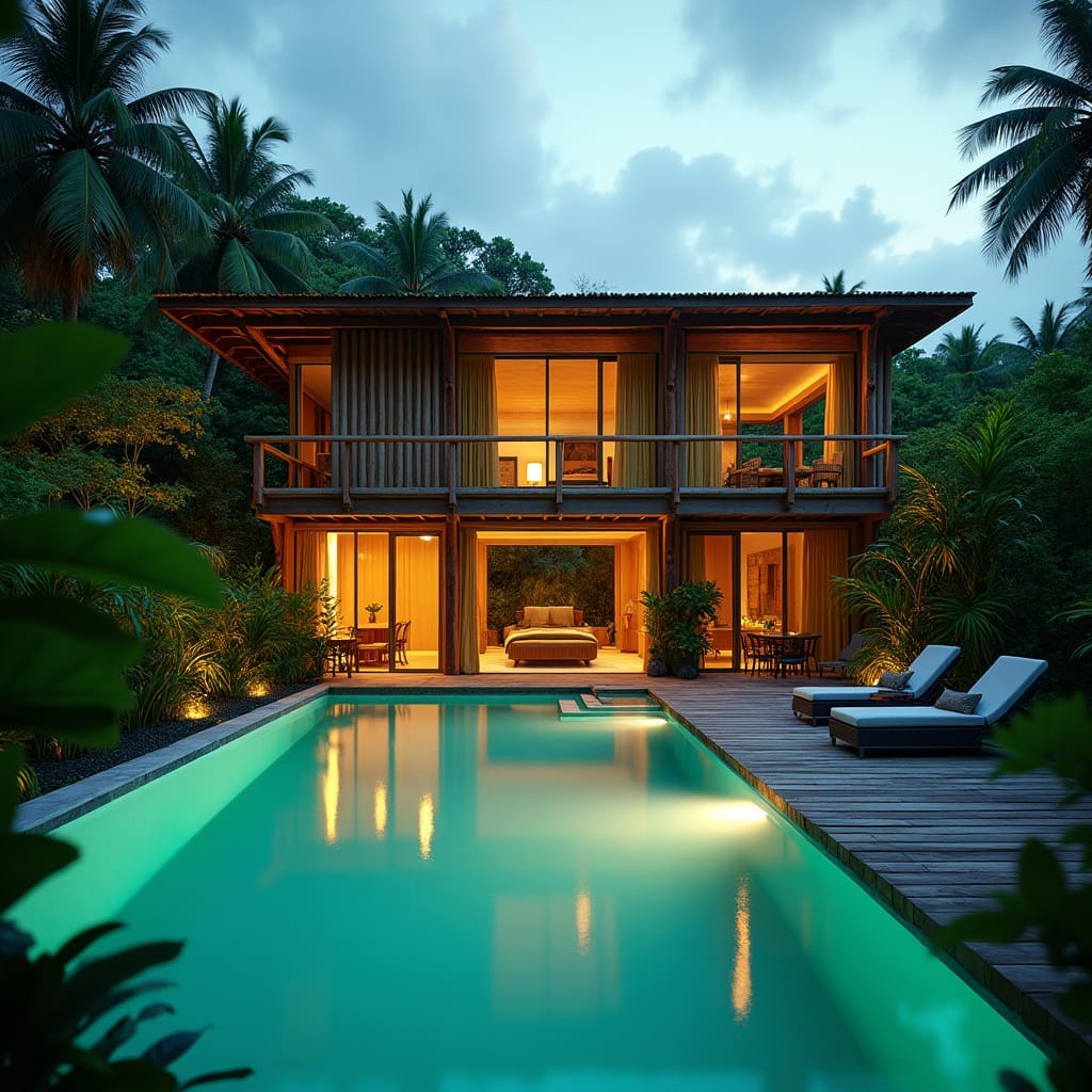 Mdoern Bamboo Home Design with Swimming pool in Jamaica  