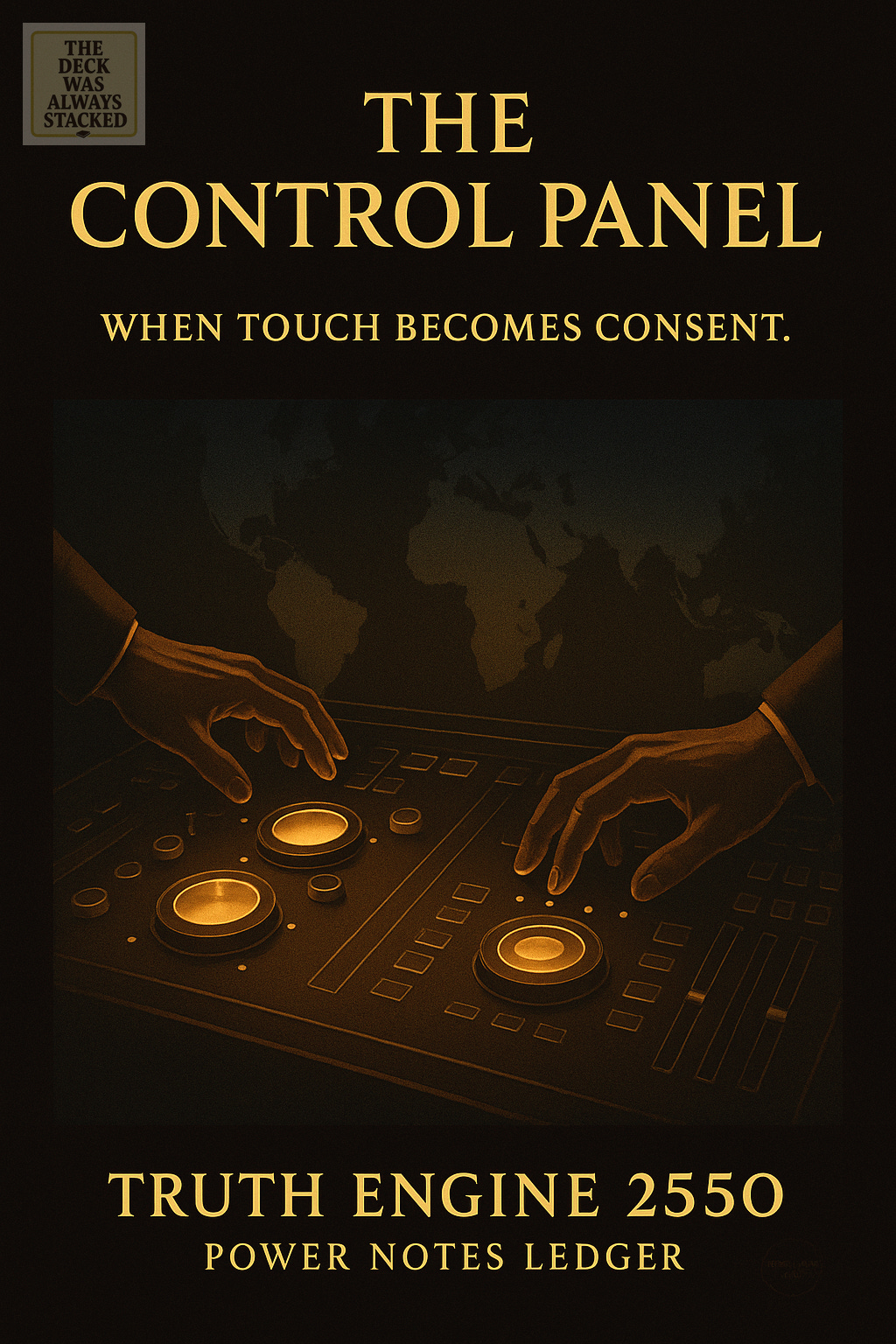 🎛️ THE CONTROL PANEL Alt: Dark cinematic composition of an underground command room filled with retro monitors and gold-lit consoles — metaphor for power concentrated behind screens. Tags: #TruthEngine2550 #Project2550 #SystemControl SEO Title: The Control Panel | Truth Engine 2550 Project Ledger