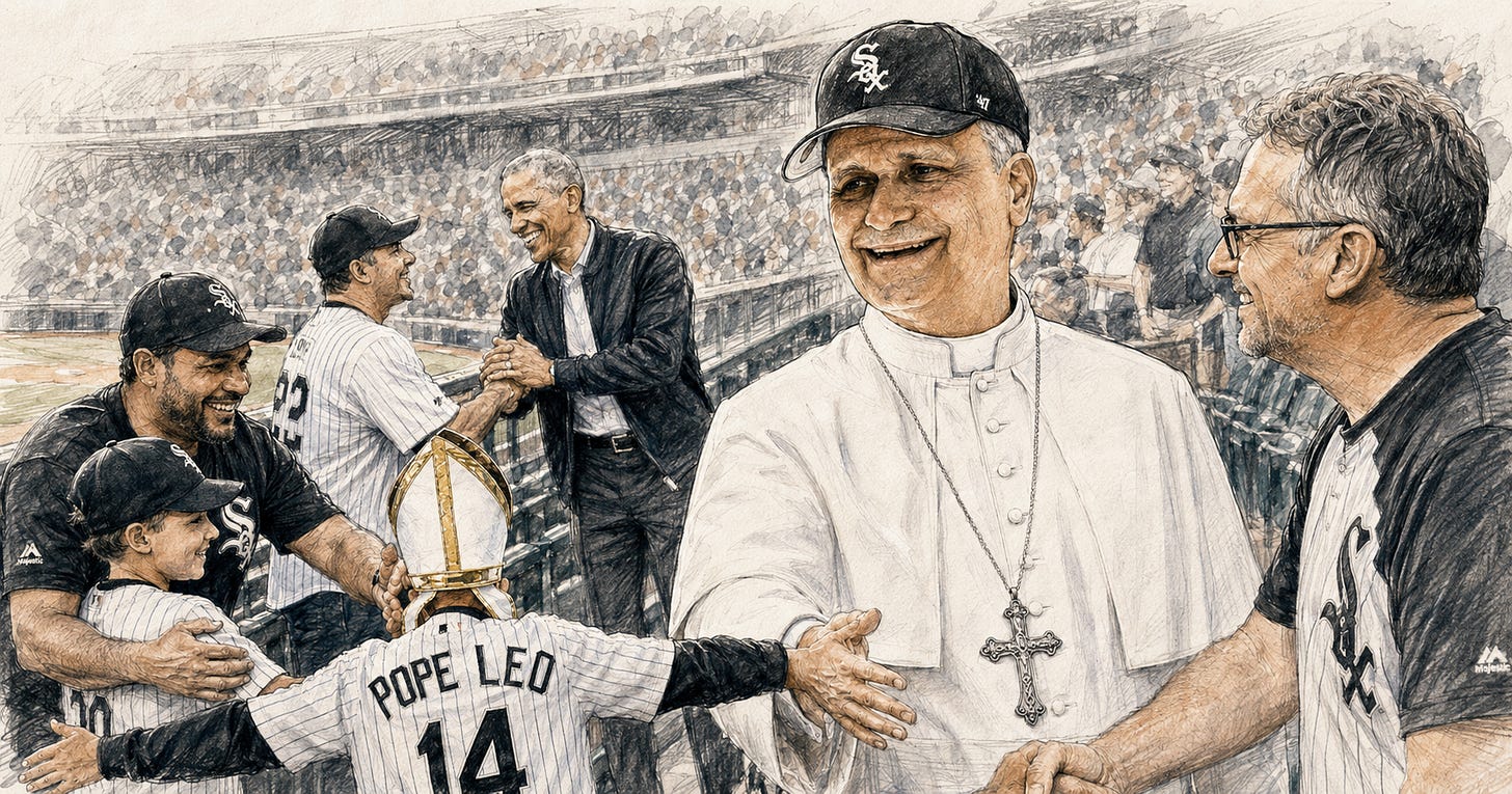 Illustration of the sign of peace at the White Sox’ Pope Leo XIV night Illustration of the sign of peace at the White Sox’ Pope Leo XIV night