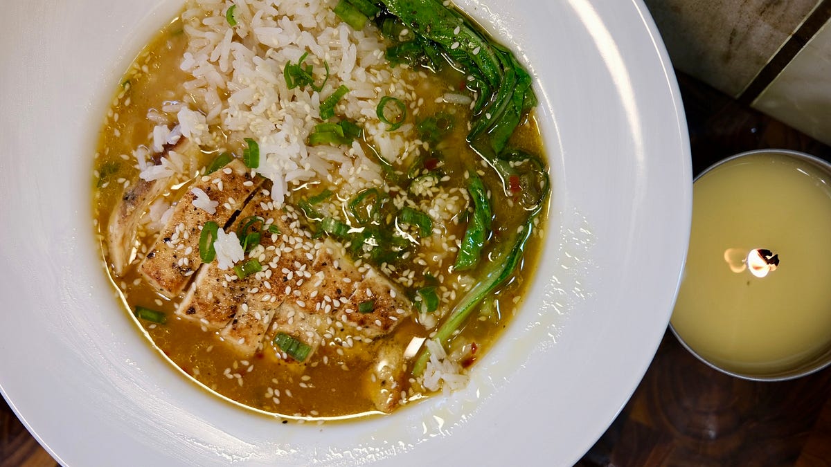 Brothy Miso Ginger Chicken & Rice Bowls