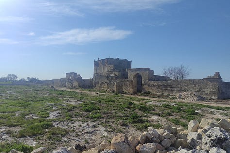 Crumbling but beautiful buildings near the sea on the Adriatic coast, Italy