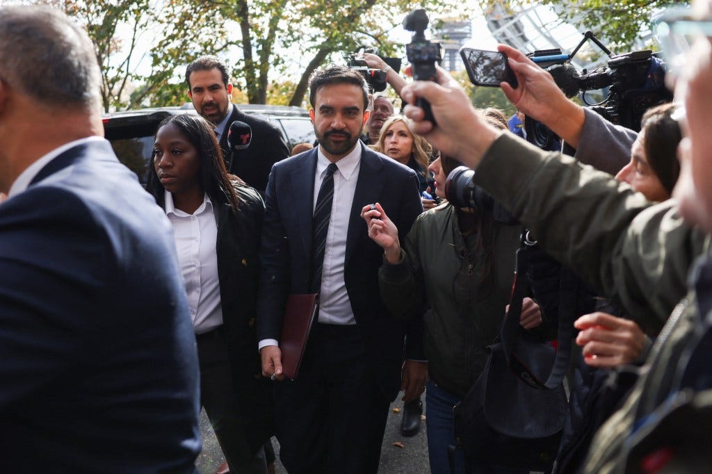 New York City mayor-elect Zohran Mamdani leaves following a press conference at the Unisphere in the Queens borough of New York City