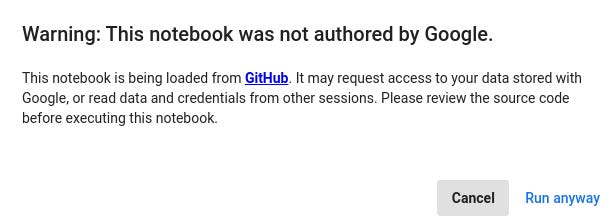 Standard warning message from Google Colab