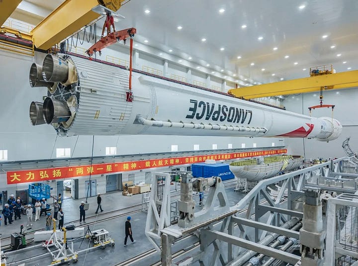 Zhuque-2E Y6 being placed onto its transporter-erector and being taken to its launch pad.