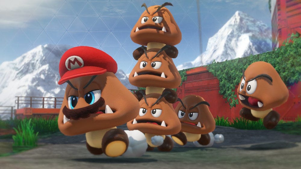 A line of Goombas