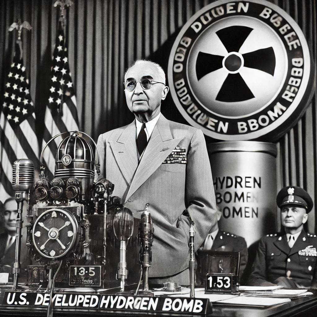 1953 President Truman announces U.S. has developed hydrogen bomb