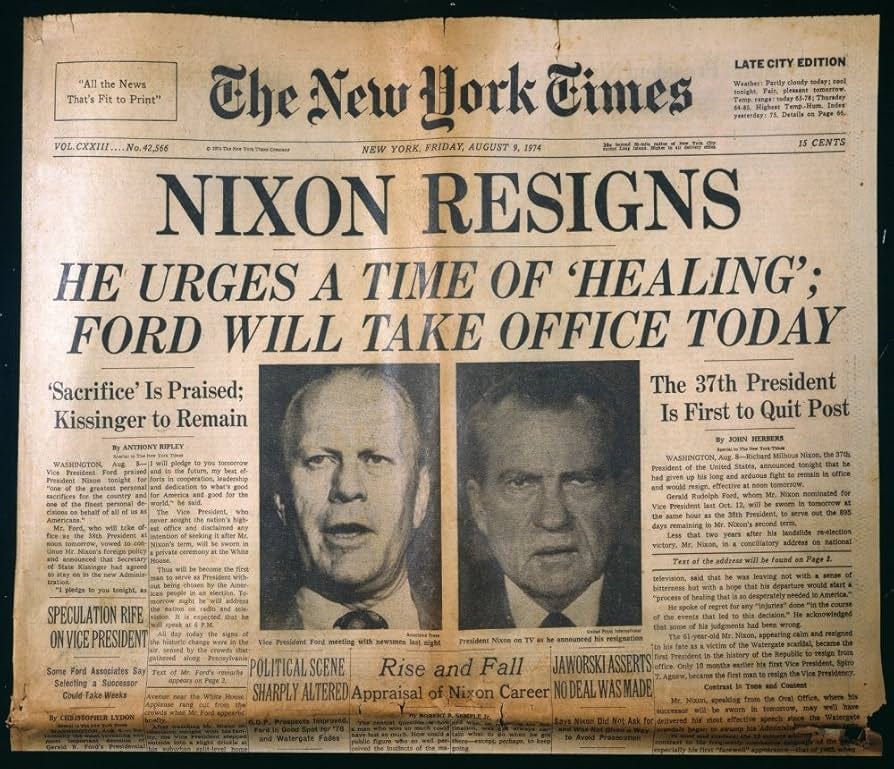 Amazon.com: Nixon Resigns Newspaper Nfront Page Of The New ...