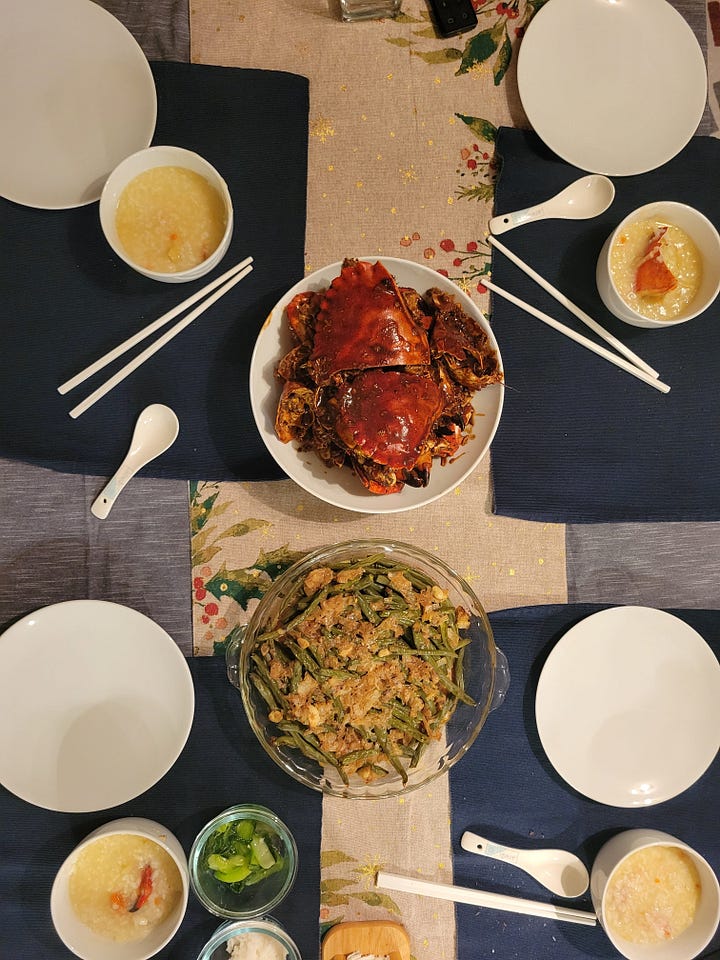 the crab congee and stir-fried crab with black pepper sauce