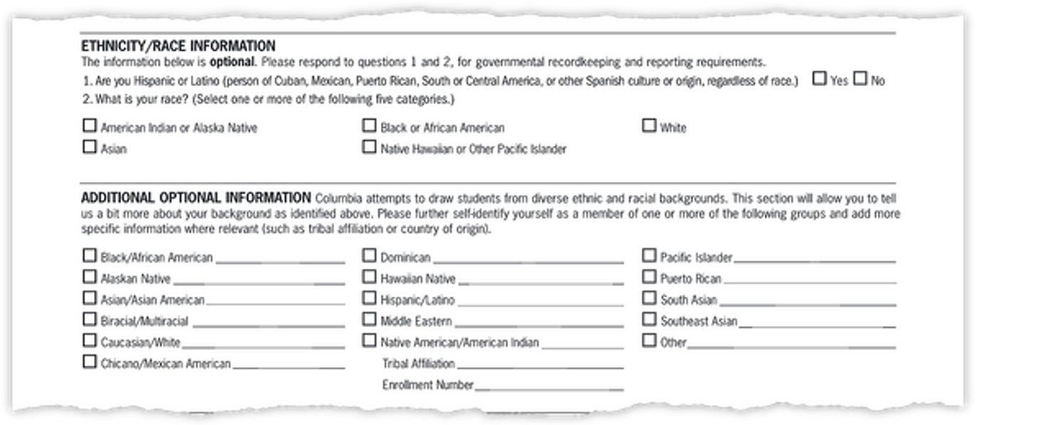 ethnicity race info form for columbia