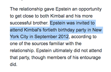 Why was Epstein invited to Kimbal Musks 40th birthday party in September 2012?

 