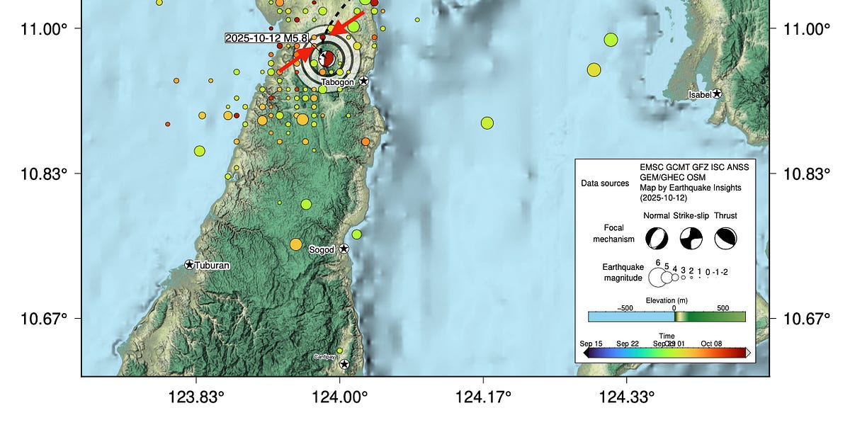 Cebu was rocked by an M5.7 earthquake: an aftershock preceding the M6.9 earthquake