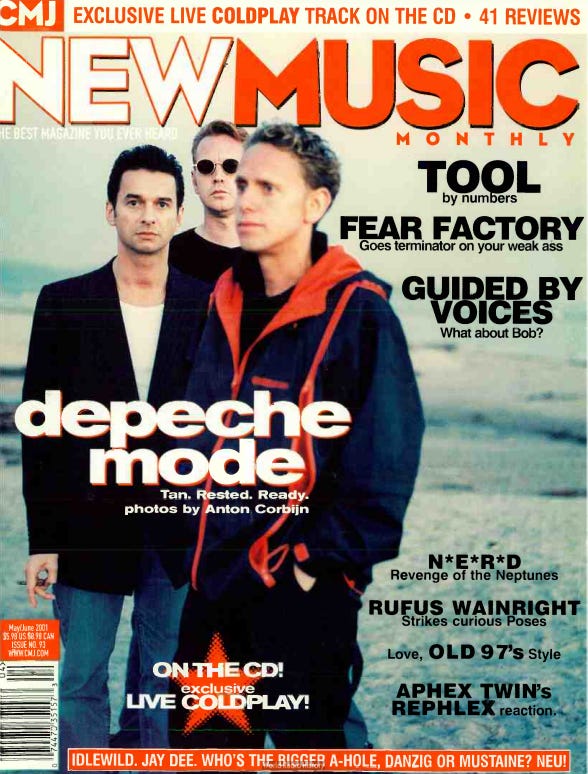 A cover of a 2001 issue of CMJ New Music Monthly showing Depeche Mode. 