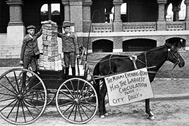 Delivery of Miami Evening Record in early 1900s. Courtesy of State Archives of Florida. Delivery of Miami Evening Record in early 1900s. Courtesy of State Archives of Florida.