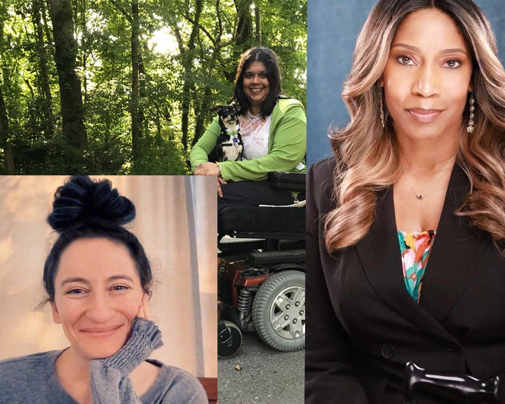 Three diverse disabled women in their own environments