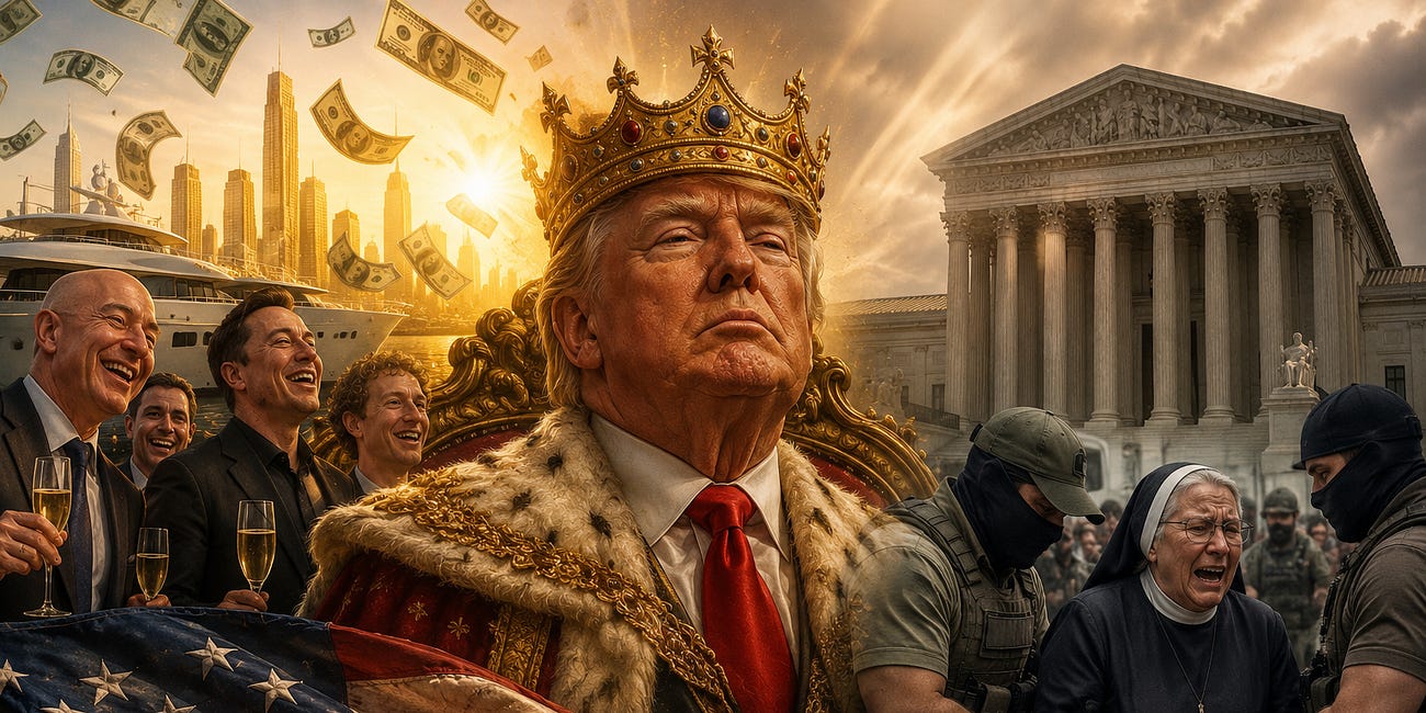 Saturday Report 7/4/26 — On America’s 250th birthday the billionaires got 11% richer, the Court crowned a king, and ICE handcuffed a nun on her way to Mass...