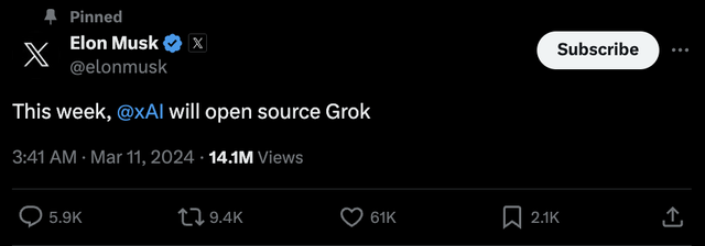 r/ChatGPT - XAI's Grok will be Opensource this week! No pressure OpenAI