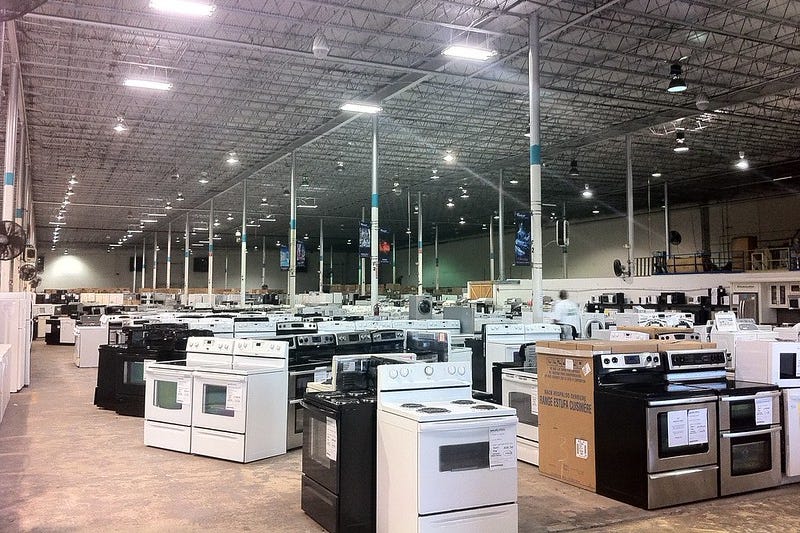 A large number of stoves on display