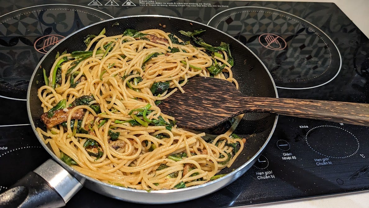 pan of spaghetti