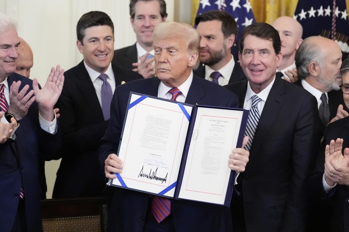 Trump signs new stablecoin regulations into law, a major milestone for  crypto industry - Los Angeles Times