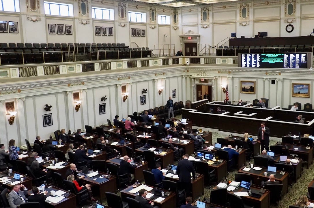  Members of the Oklahoma House vote on a bill on May 6, 2026 on the House floor. (Photo by Emma Murphy/Oklahoma Voice)