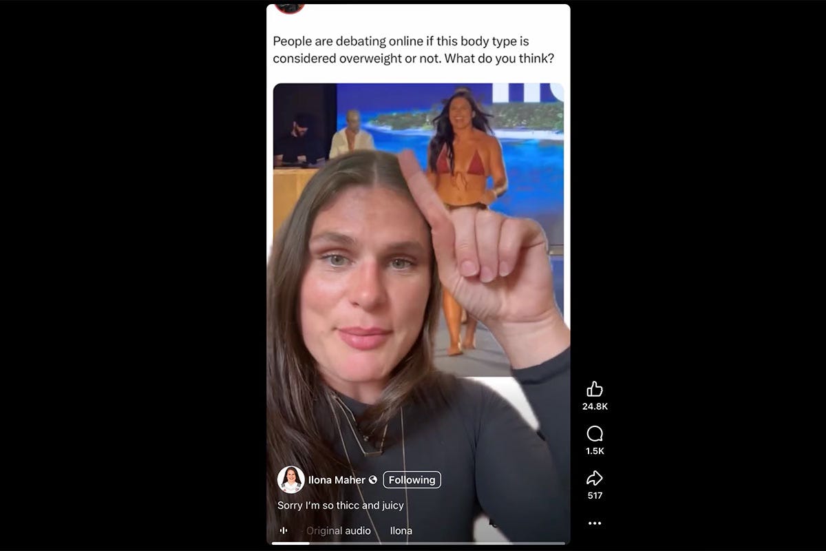Ilona Maher screenshot from Facebook post about whether her body type is overweight or not