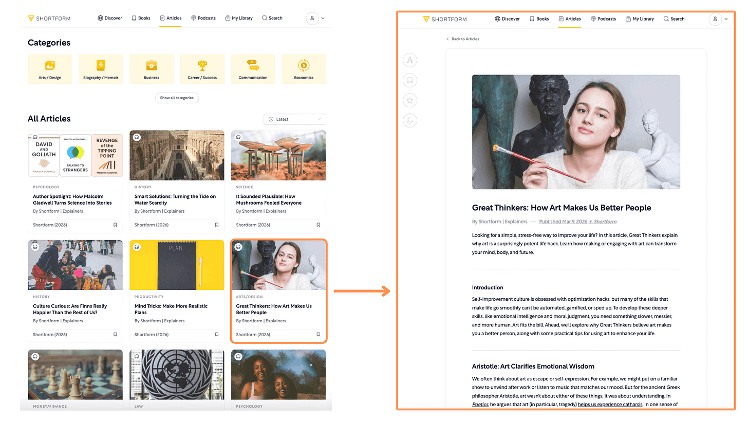 Shortform’s Articles (desktop view + light mode) Shortform’s Articles (desktop view + light mode)