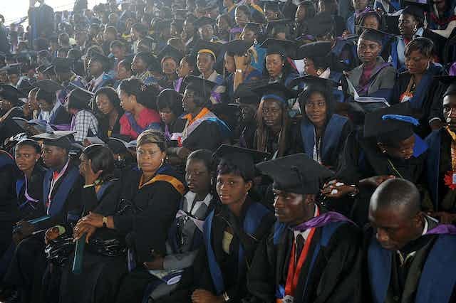 Graduate students listen to Nigerian President Goodluck Jonathan's (unseen) speech during his visit at his alma mater in the University of Port Harcourt in Rivers State on, May 15, 2010. Graduate students listen to Nigerian President Goodluck Jonathan's (unseen) speech during his visit at his alma mater in the University of Port Harcourt in Rivers State on, May 15, 2010.