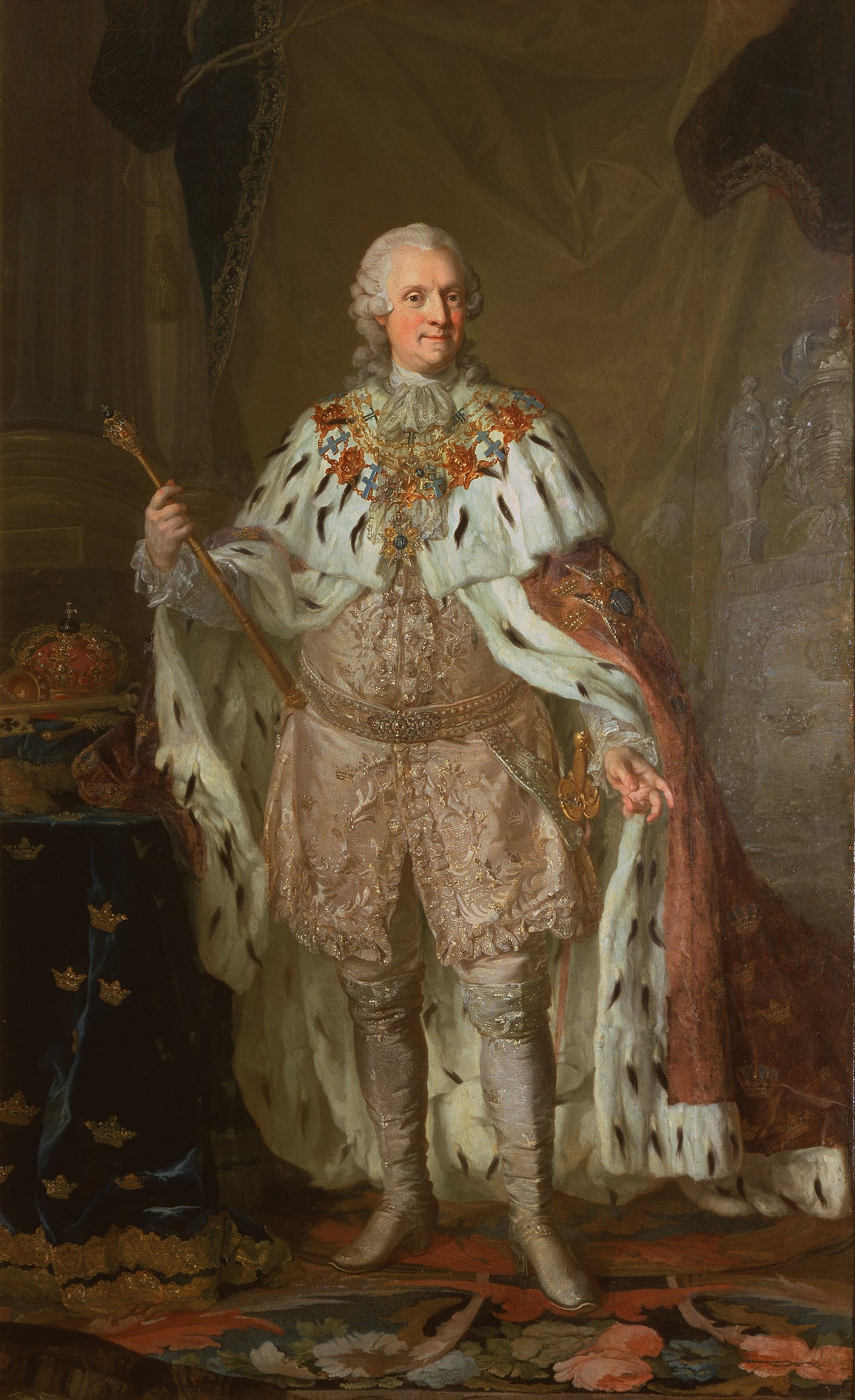 Adolf Friedrich, King of Sweden taken from https://en.wikipedia.org/wiki/Adolf_Frederick_of_Sweden#/media/File:Adolf_Fredrik_by_Lorens_Pasch_d.y._-_no_frame_(Nationalmuseum,_15309).png