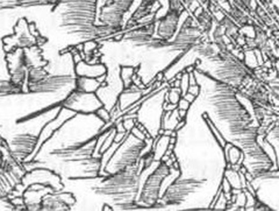 Depiction of a Zweihänder used against pikes in the Battle of Kappel by Johannes Stumpf. (1548) (Public Domain) Depiction of a Zweihänder used against pikes in the Battle of Kappel by Johannes Stumpf. (1548) (Public Domain)