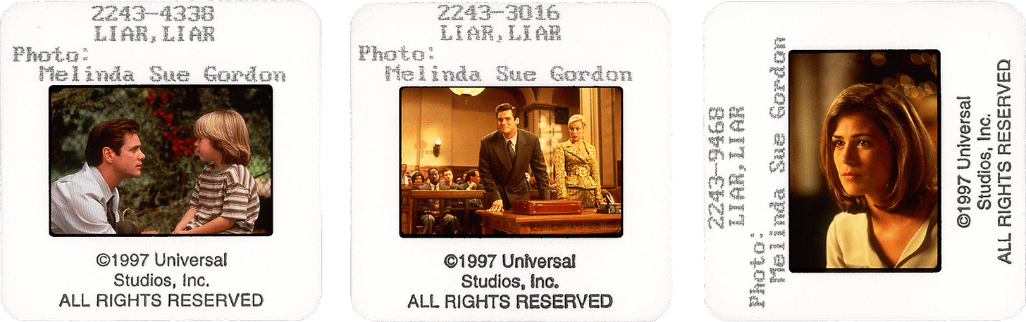 LIAR LIAR slides; photos by Sue Gordon, courtesy of Universal Studios.