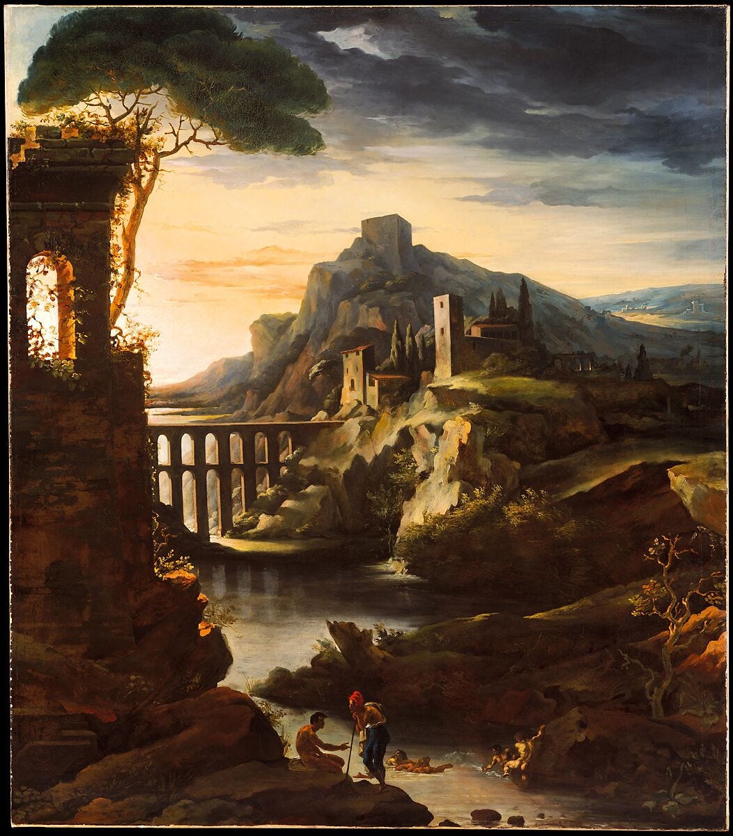 Evening: Landscape with an Aqueduct, Théodore Géricault French, Oil on canvas Evening: Landscape with an Aqueduct, Théodore Géricault French, Oil on canvas